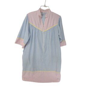 VTG Saybury Nightgown Robe Housecoat Dress   XL Seersucker Blue Embroidered
